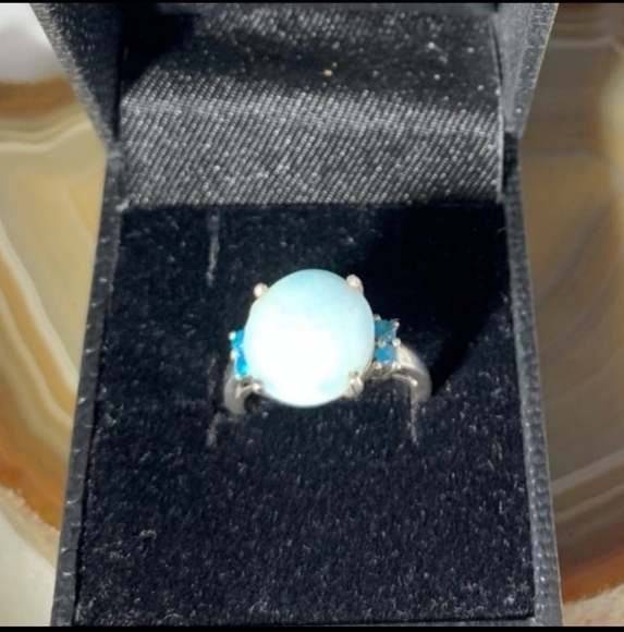 STERLING SILVER AQUAMARINE BLUE TOPAZ VINTAGE RING SIZE 6.5 - Picture 1 of 10